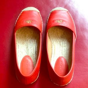 Tomato Red Leather Espadrilles Coach
